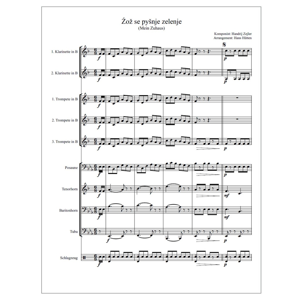 Pdf Noten - Źož se pyšnje zelenje/Mein Zuhaus
